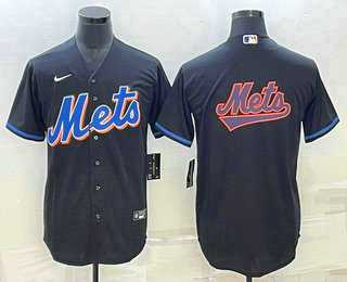 Men%27s New York Mets Big Logo Black Stitched MLB Cool Base Nike Jersey->new york mets->MLB Jersey